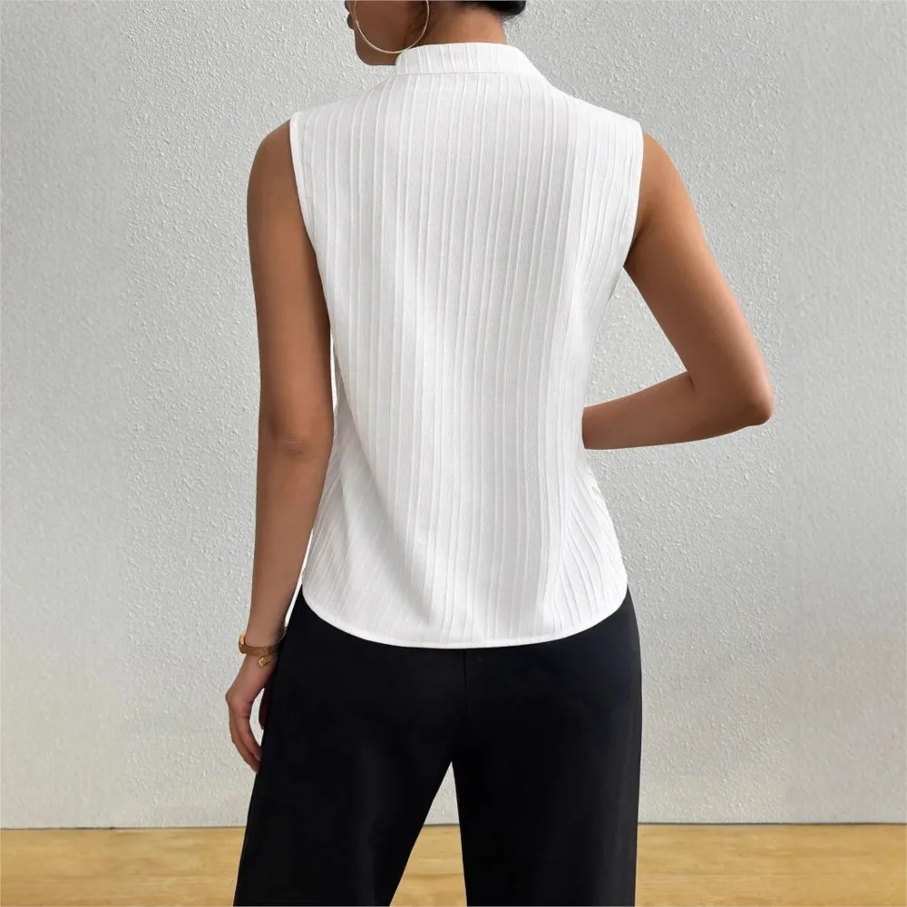 New Women's Top V-neck Slimming Sleeveless Textured Short-sleeved Casual T-shirt