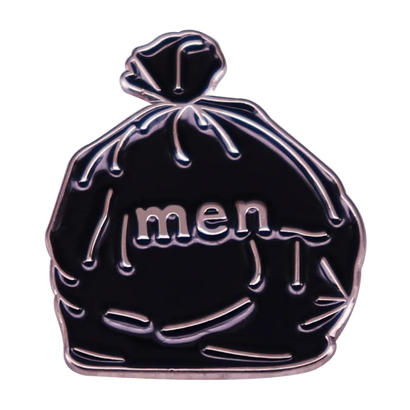 Men Are Garbage Brooch  Black Plastic Bags Metal Badge Pins