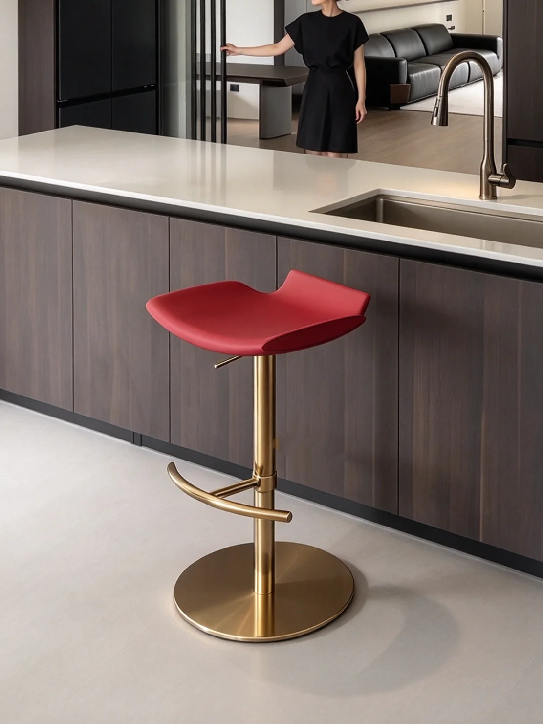 Italian minimalist designer bar chair without backrest island high chair household stainless steel rotating bar stool