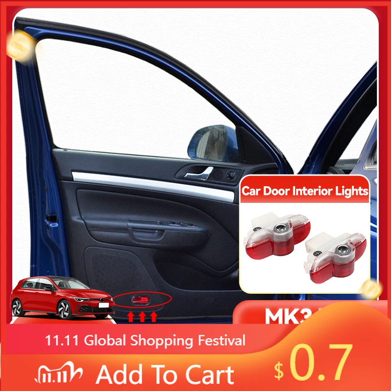 Für Volkswagen VW Innen Aufkleber Lampe Hauben 2PCS Für VW GOLF 3 4 MK3 MK4 Jetta Käfer Bora Caddy Touran LED Auto Tür Logo Pro