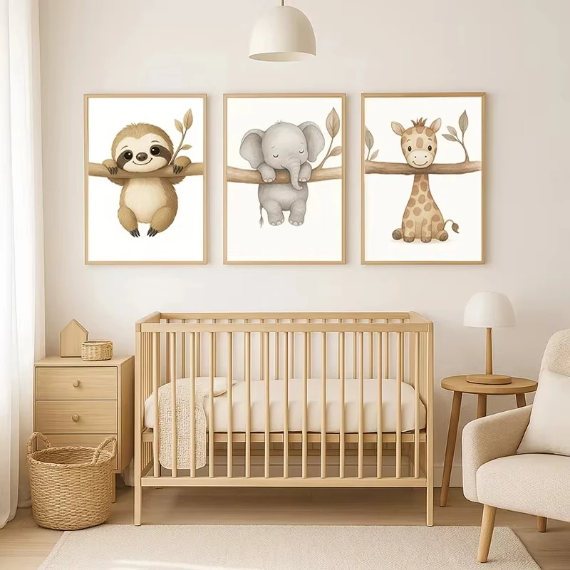 Affiche d'art mural d'animaux mignons, imprimés d'éléphant et de girafe pour chambre d'enfants, chambre à coucher ou salon, affiche cadeau, 1/3 pièces