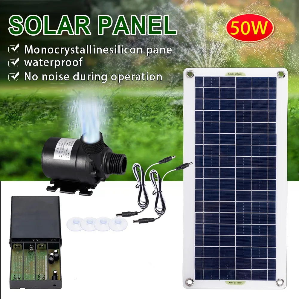 

Набор солнечных водяных насосов мощностью 50 Вт, малошумный 4-полюсный бесщеточный двигатель постоянного тока, погружной водяной насос, аксессуары для пруда, сада, фонтана