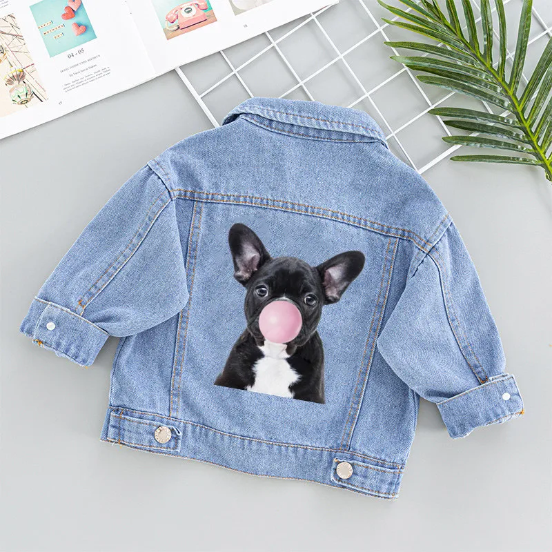 Cute Bubble Gum Animal Cat Pug Bulldog Patches for Clothes Heat Transfer Stickers Iron on DIY T shirt for Kids Jackets Appliqued