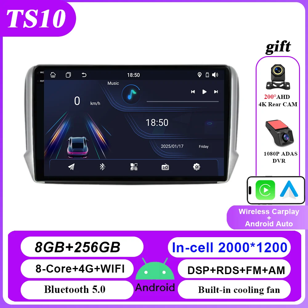 Carplay Android Auto Autoradio Voor Peugeot 2008 208 Serie 2012-2018 Multimidia Video Player QLED Scherm 2din stereo Head Unit