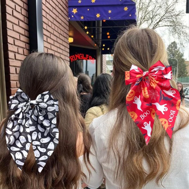 Accesorios para el cabello de Halloween, cinta de tela de araña fantasma, Clip de resorte, Clip de pelo de calabaza, Clip estampado de tela, traje de fiesta, tocado nuevo