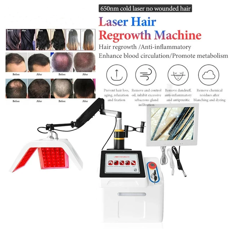 Professional Hair Growth Machine 650nm Cold Diode Laser Red Light Anti-Hair Loss Therapy Hair Follicle Scalp Detection Equipment