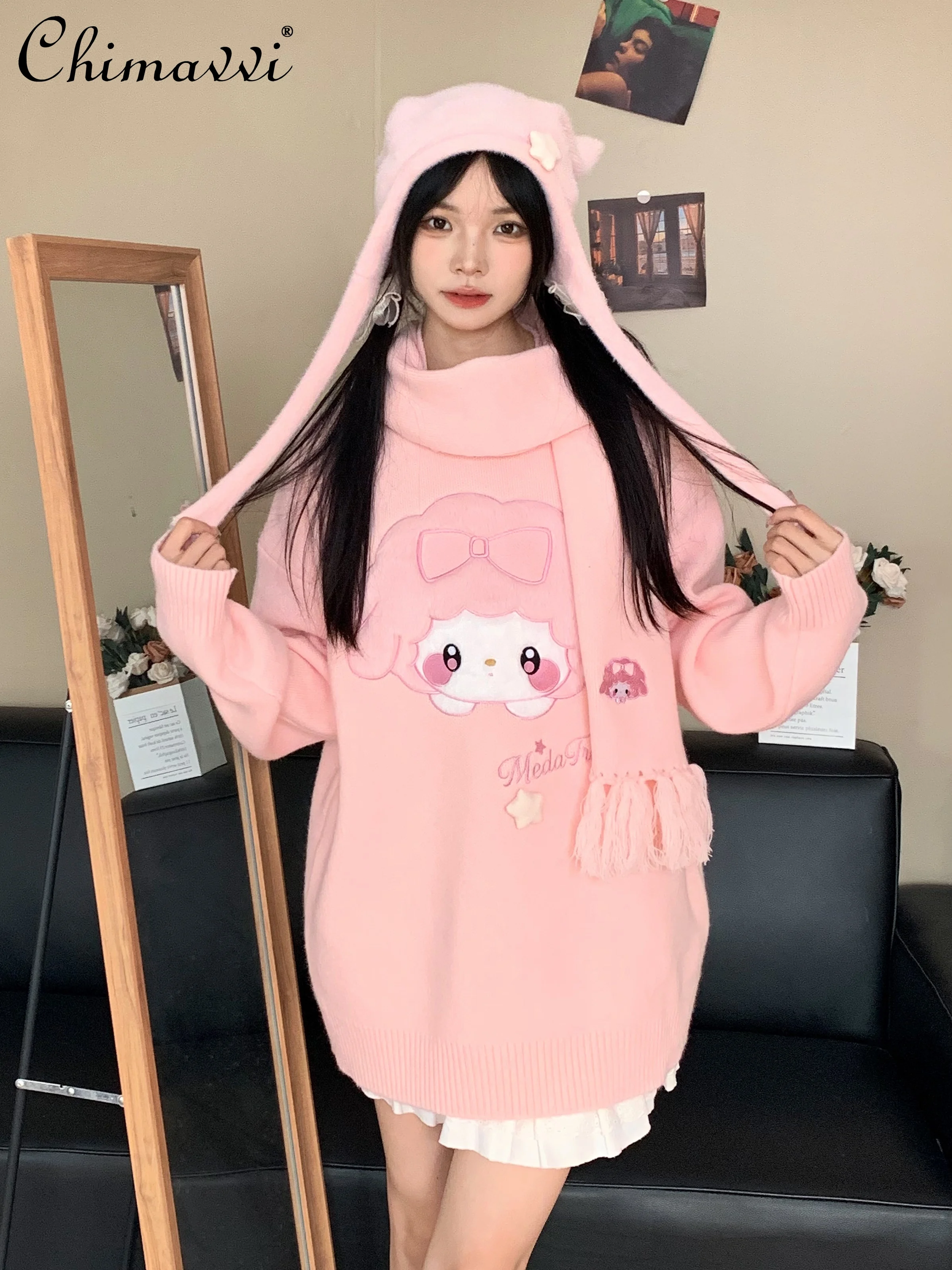 

Original Cartoon Cute Printed Sweater Autumn and Winter New Sweet Girl Women's Long-sleeved Thickened Knitted Sweater Y2k Tops