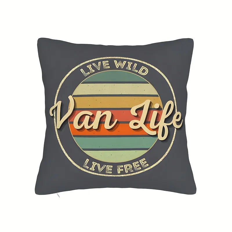 1 Stück Van Life Live Wild Live Free Kissenbezug im Vintage-Design, dekorativ für Wohnzimmer und Schlafzimmer, dekorativer Kissenbezug