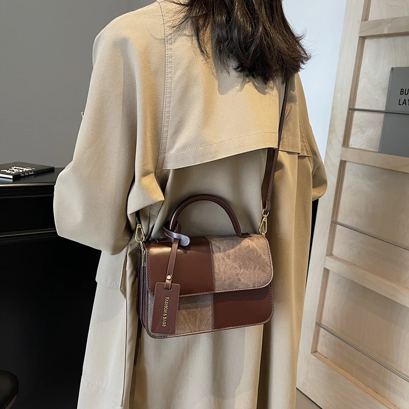 

Patchwork PU Shoulder Bags 2025 New Solid Color Versatile Fashion Soft Simple Commuter Designer Women's Crossbody Bags