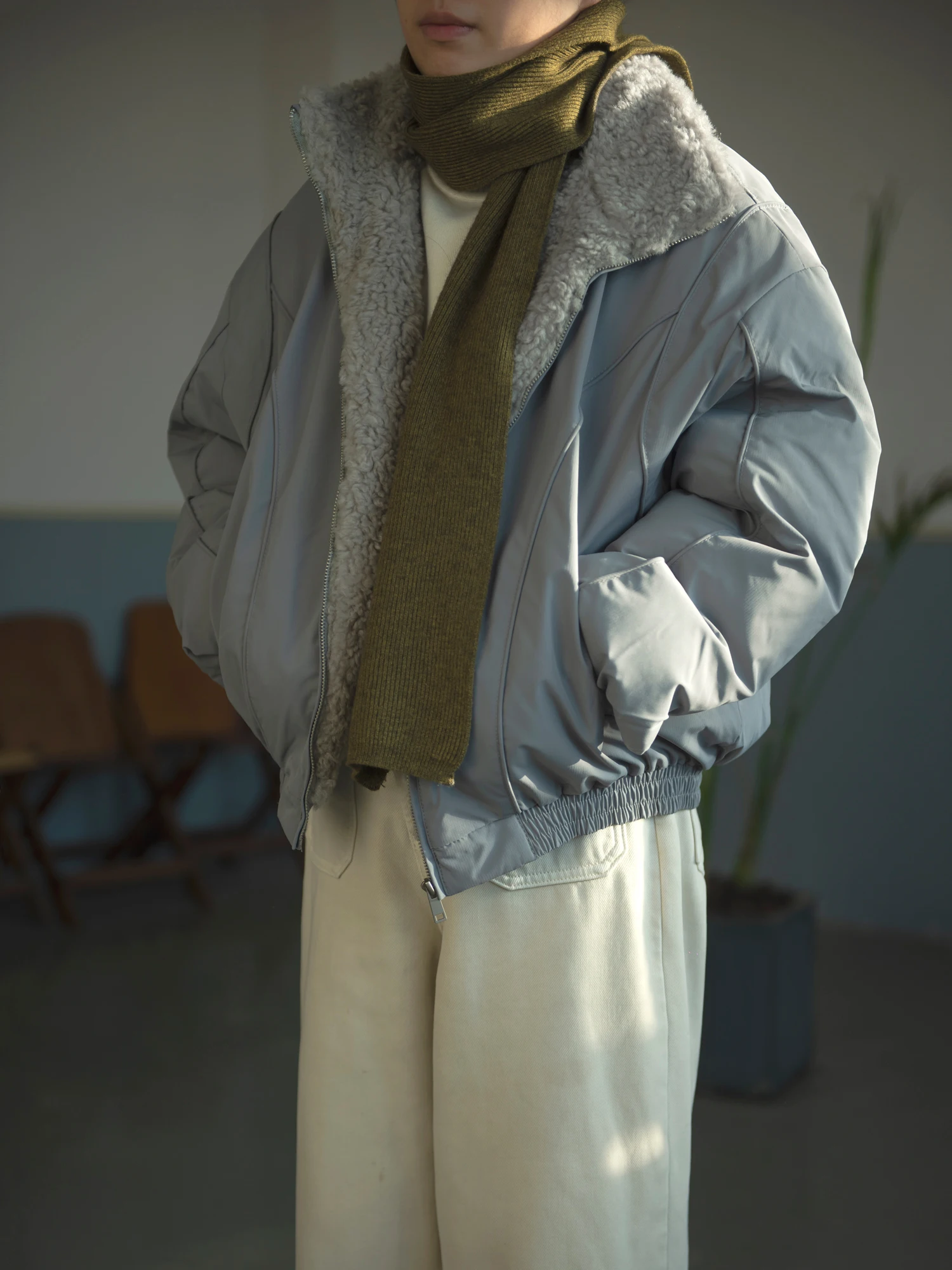 

InOurTime Women's Casual Lamb Fur Patchwork ort Cotton Jaet Winter Warm Outerwear Loose Fit Zipper Closure Color