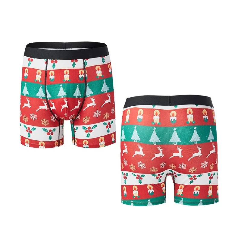 3PC Christmas Underwear Print Breathable Mens Gingerbread Man Casual Sports Boxers Four Corner Shorts Christmas Gifts 2025