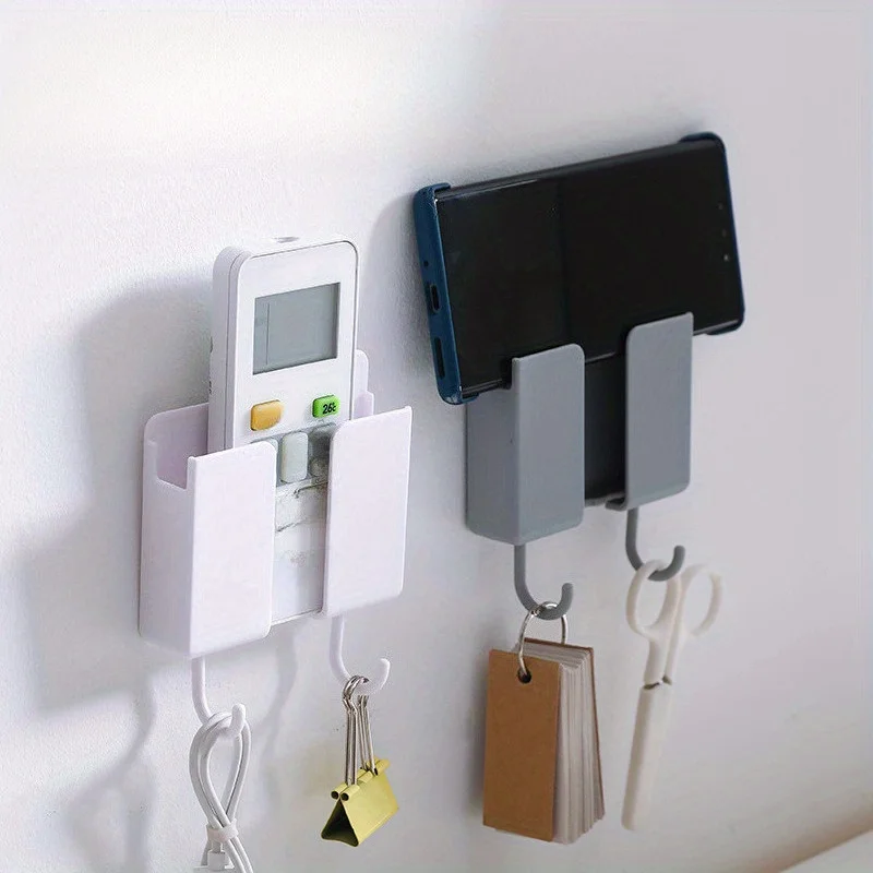 3-in-1 Wall Mounted Storage Rack with Hook, Remote Control Bracket Box, Mobile Phone Charging Station, Suitable for Living Room view 3