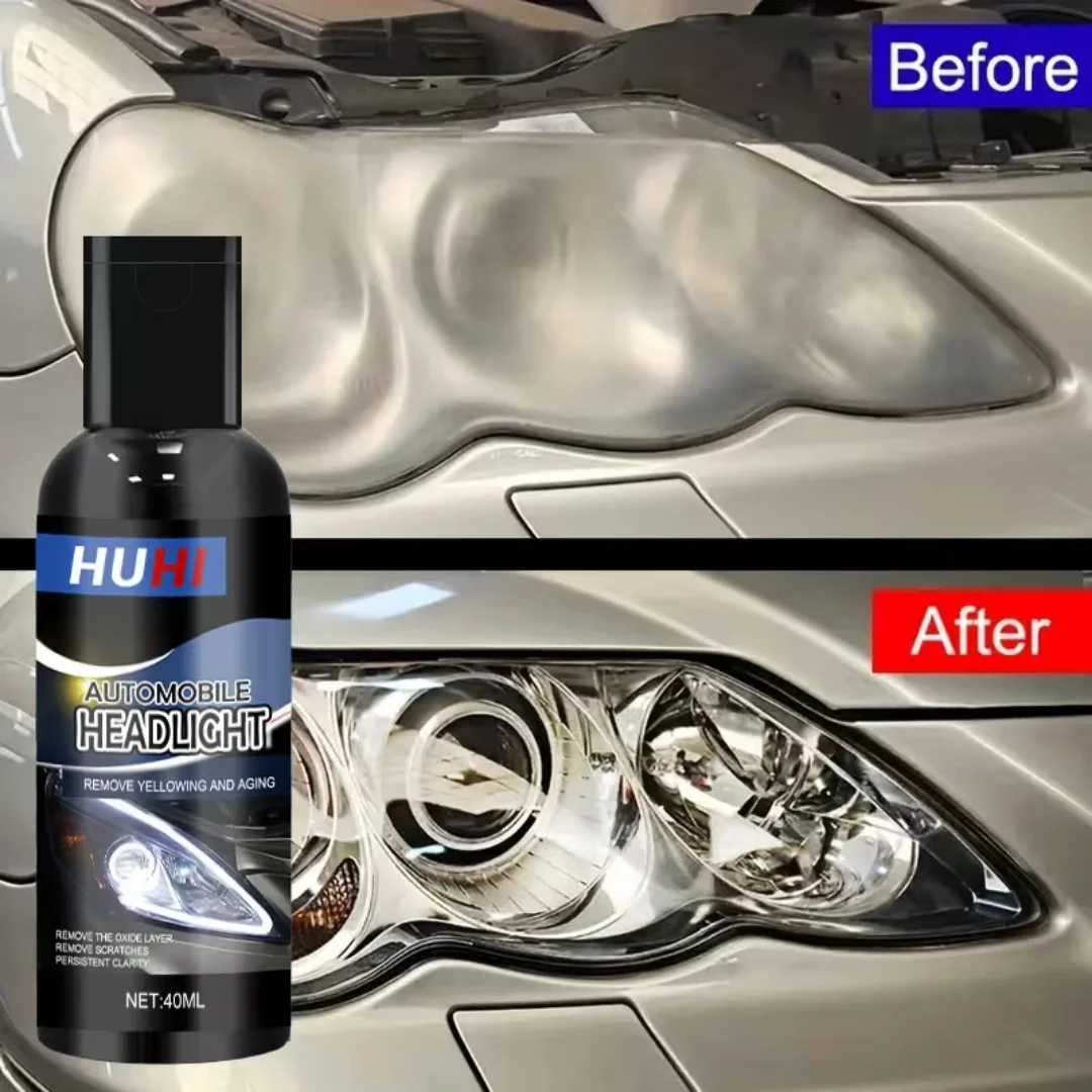 Car Headlight Restoration Polish - 40ml Anti-Yellowing Cleaner, Removes Scratches & Oxidation for Clear Headlight Lenses