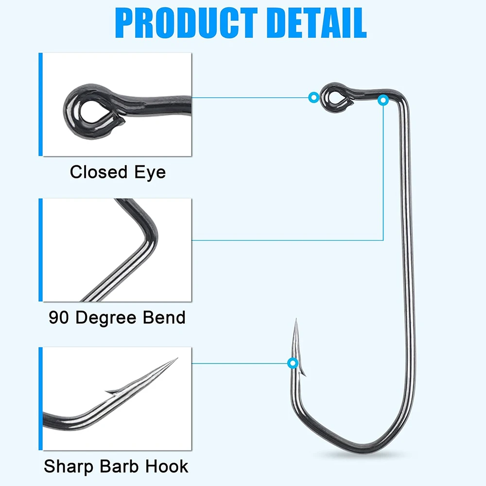 خطافات هزازة دودة طويلة الساق ، خطاف هزازة دائري 90 درجة لباس وسلمون السلمون المرقط ، 50 * ، Aberdeen