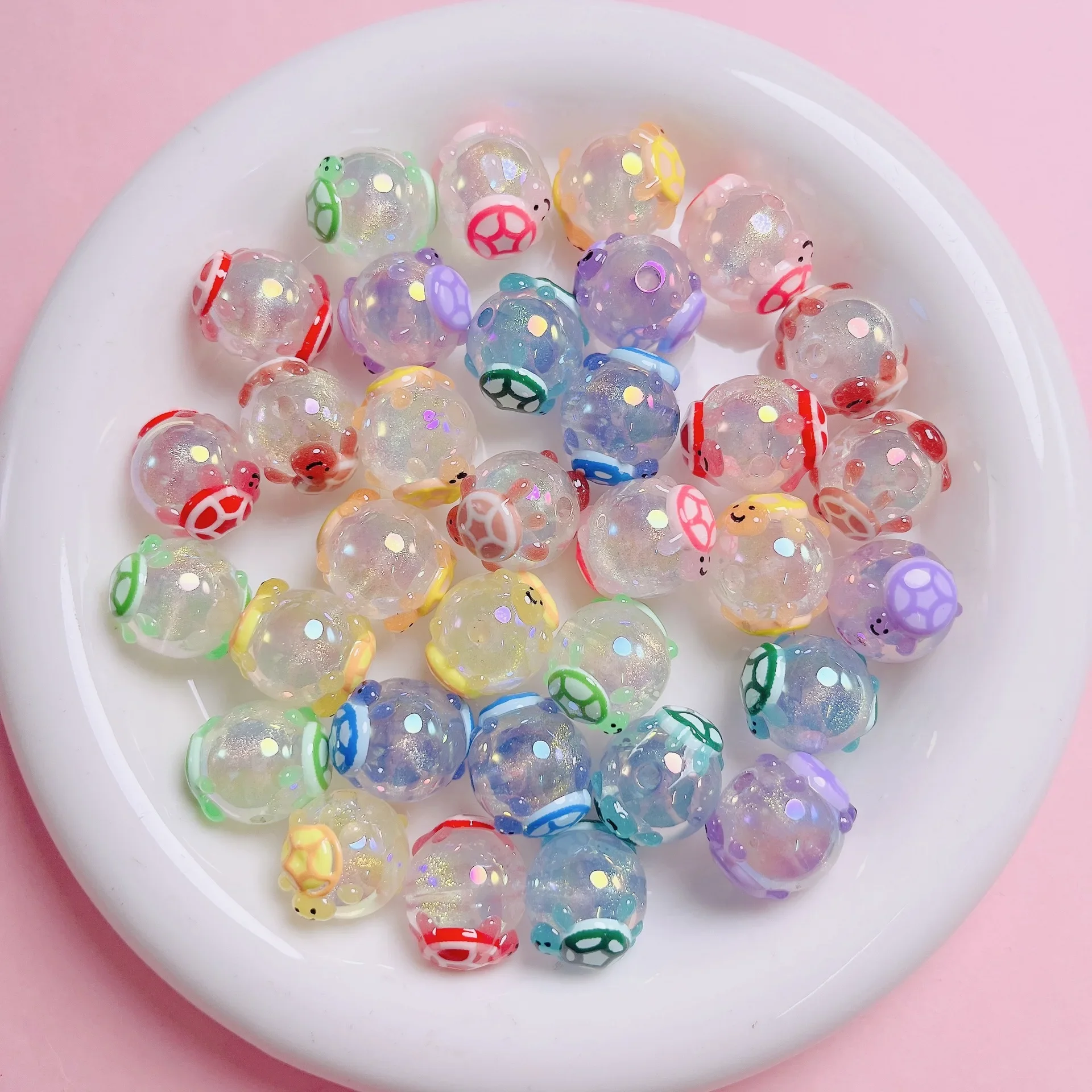Transparent Hand-painted Flower Round Loose Beads, DIY Handmade Pen, Mobile Phone Chain, Jewelry Accessories, 18mm