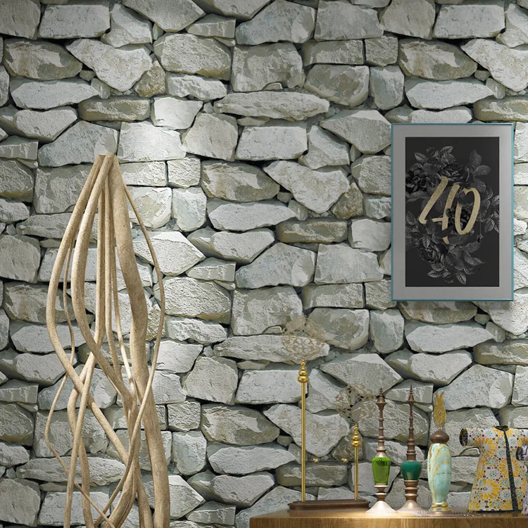 Wallpaper PVC retro 3D stereo imitation stone texture wallpaper decoration bedroom TV wall living room wallpaper 53cm* 9.5 m