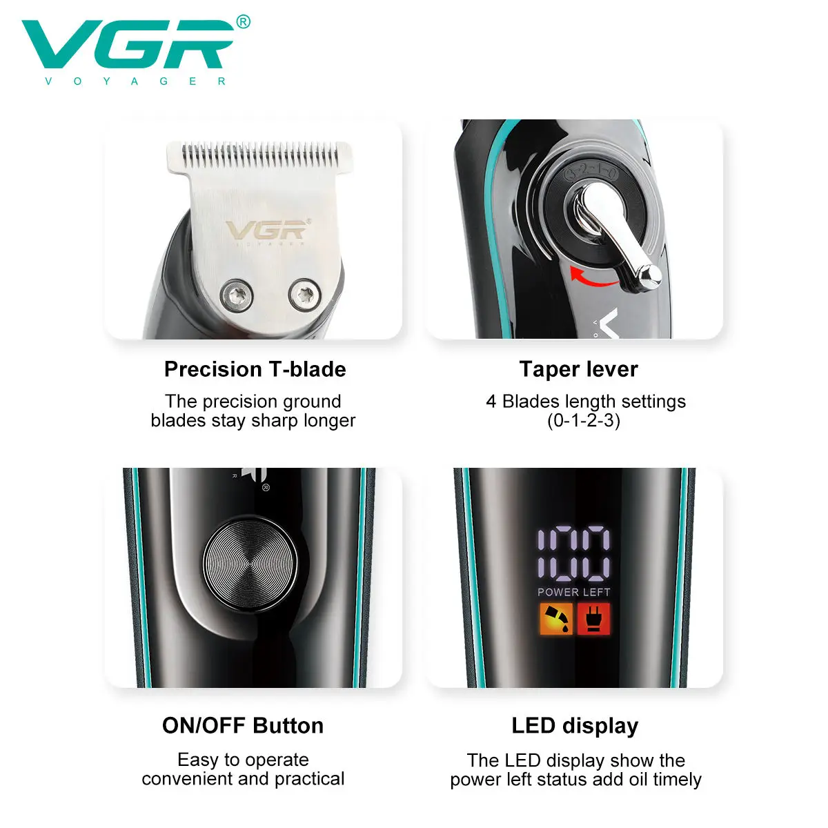 VGR 075 Electric Beard Trimmer Professional Rechargeable Cordless Hair Trimmer for Men