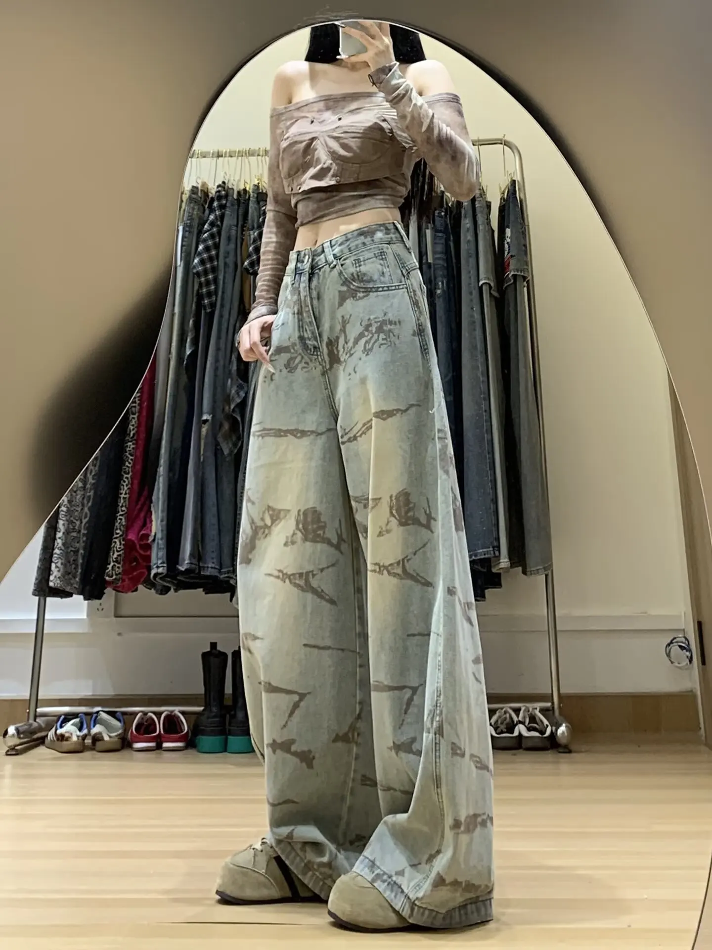 Women's Pants Wide Jeans Harajuku 90s Vintage Oversize Denim Trousers Japanese 2000s Style Baggy Bent Knife Jeans Pants Clothes