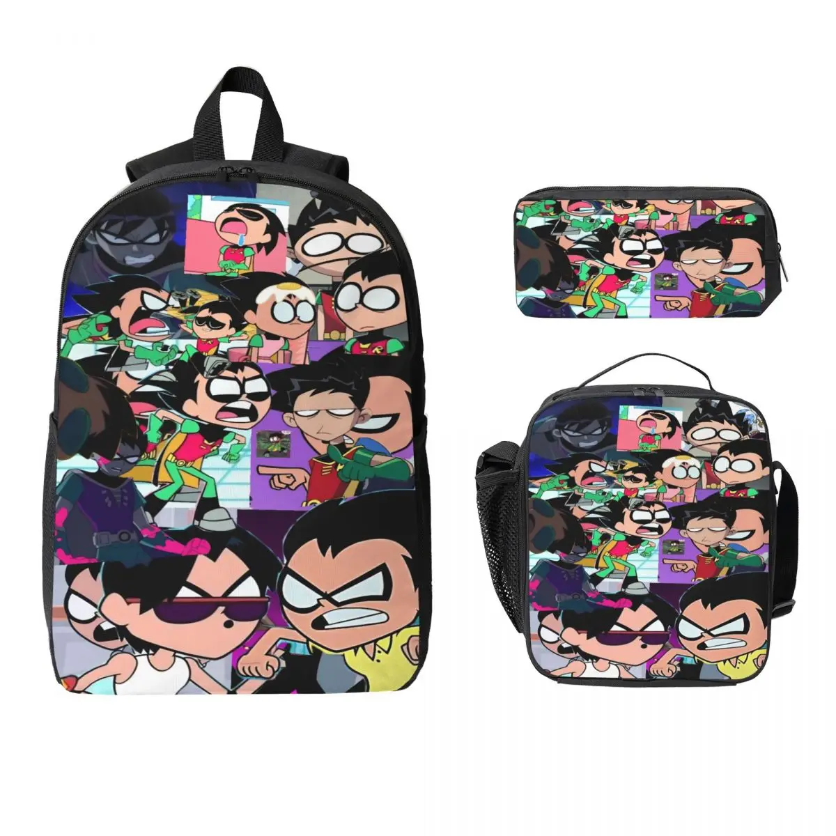 3Pcs Teens Titans Go Beast Boy merch Backpack Set for Boys Pencil Boxes Bookbag Sets with Lunch Box For School Students Knapsack