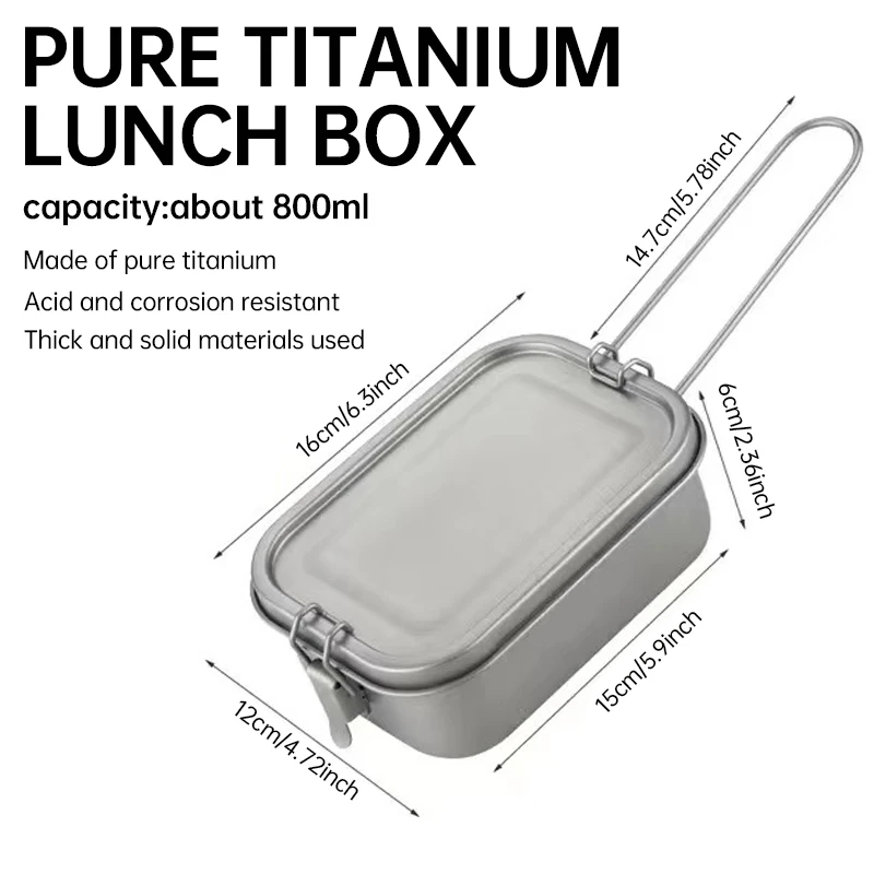 Outdoor pure titanium lunch box, portable folding handle, sealed camping bento box, student lunch box, lunch box, picnic box