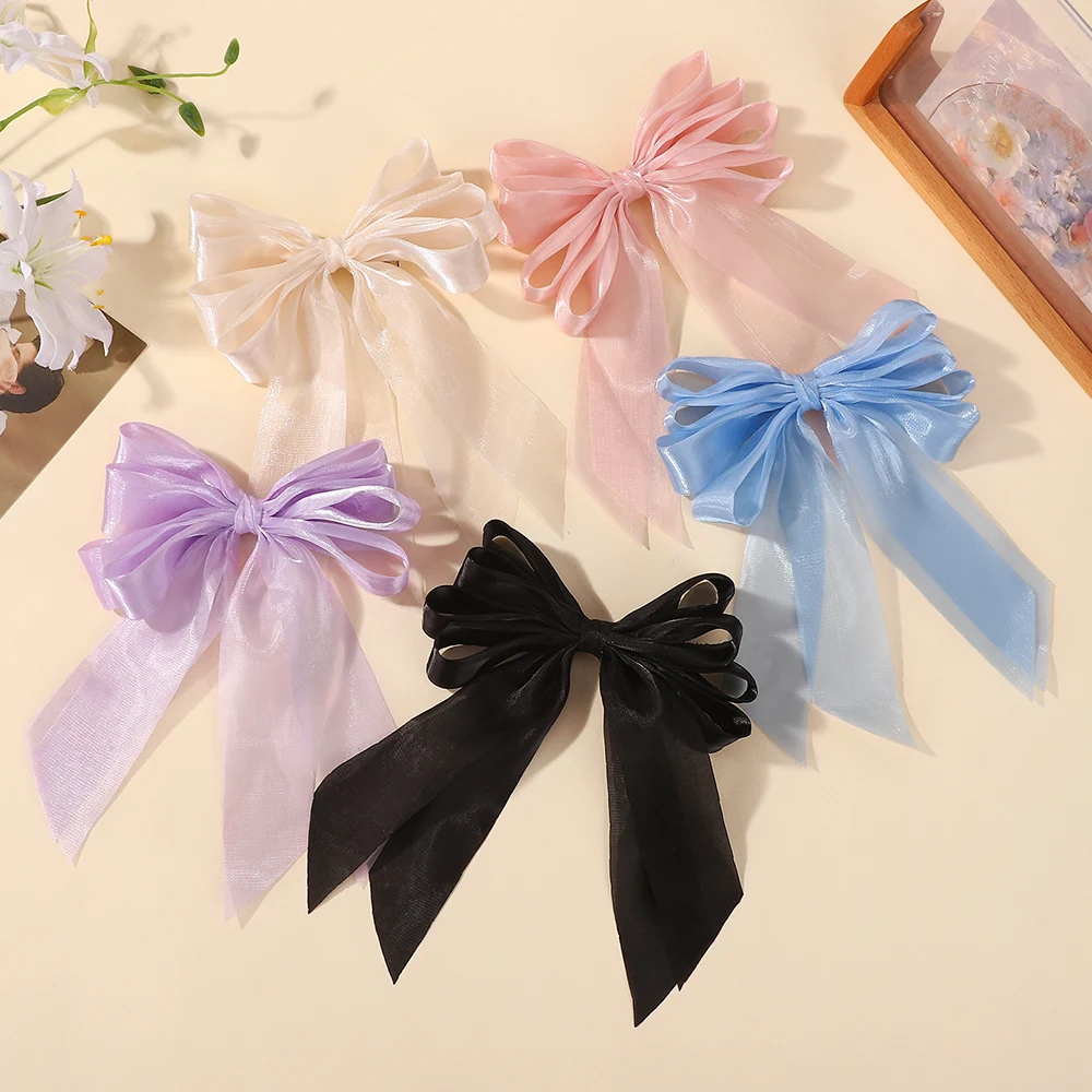 1 قطعة مشبك شعر الأورجانزا الأسود للفتيات القوس الكبير ذيل حصان Hairgrip الحلو بارد إكسسوارات الشعر هدايا غطاء الرأس