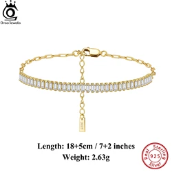 ORSA JEWELS 14K Gold 3.5*1.5mm Emerald Cut Sparkling 5A Cubic Zirconia With PaperClip Chain Tennis Bracelet Retro Present SB215