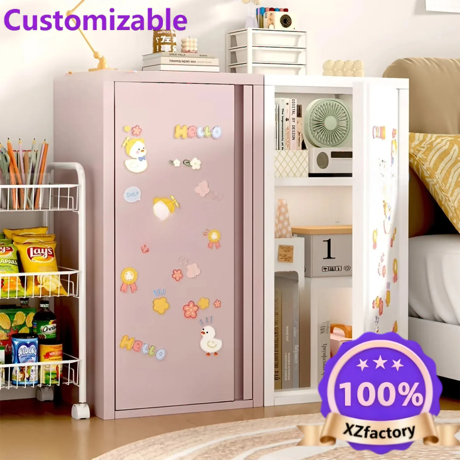Factory Direct 2026 Steel Thickened Single Door Cabinet Living Room Floor Storage Cabinet Dopamine Macaron Children's Bedroom