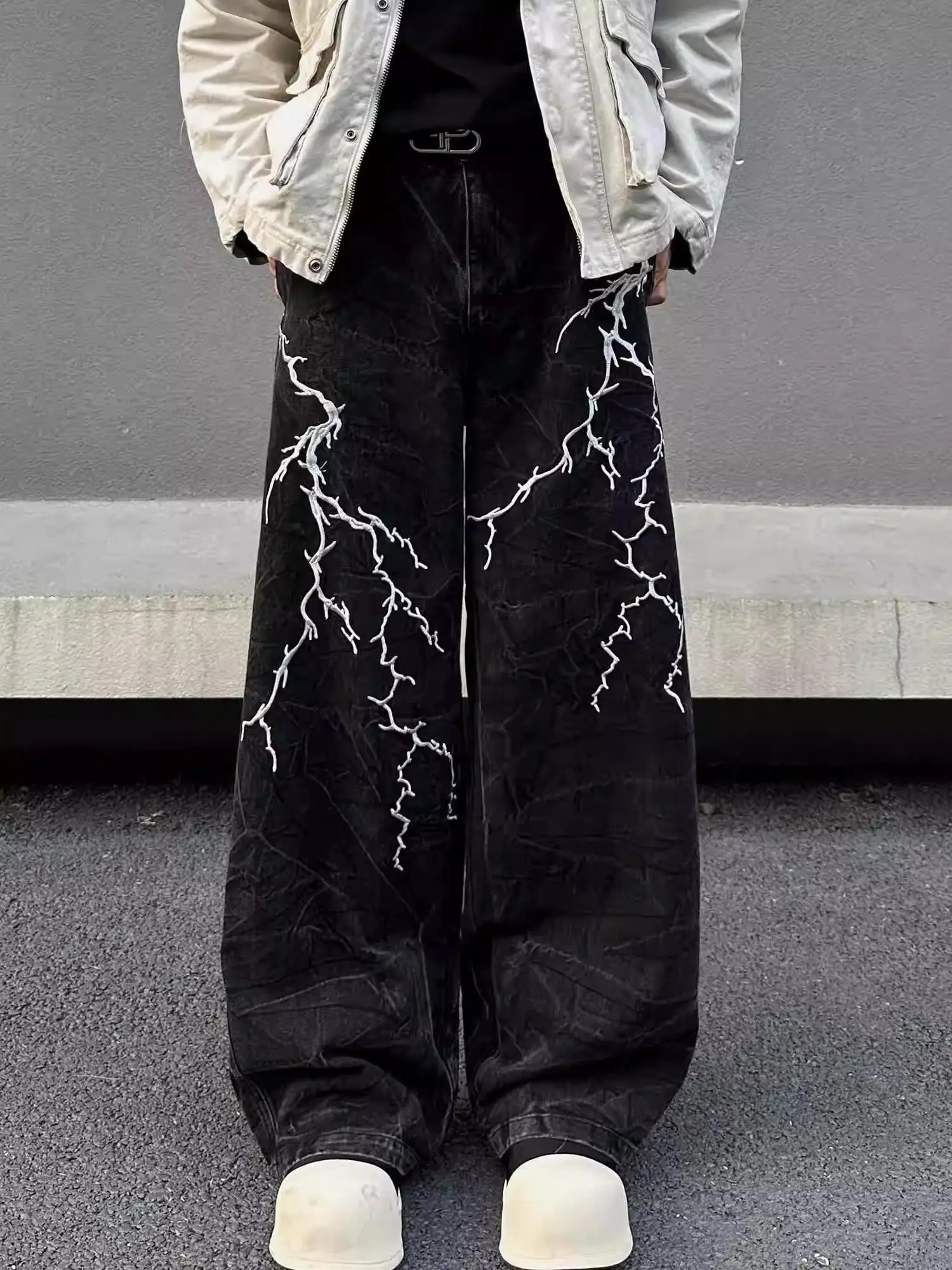 

Мужские джинсы в американском ретро-стиле с вышивкой, прямые, в стиле хип-хоп, свободные, в пол, повседневные