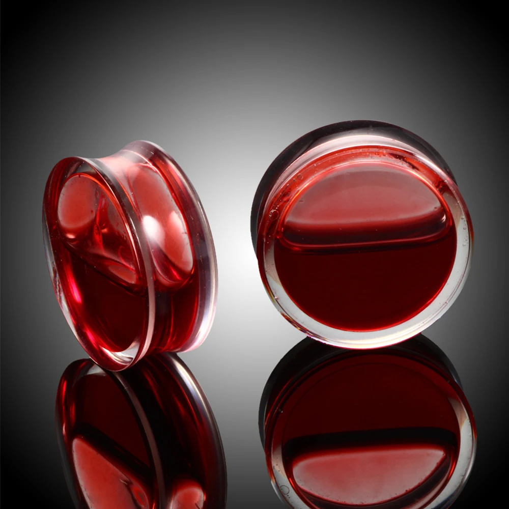 2PCS Red Liquid Blood Acrylic Ear Plug and Tunnels Flowing Liquid Double Flared Saddle Ear Gauges Piercing Plugs Ears Stretcher