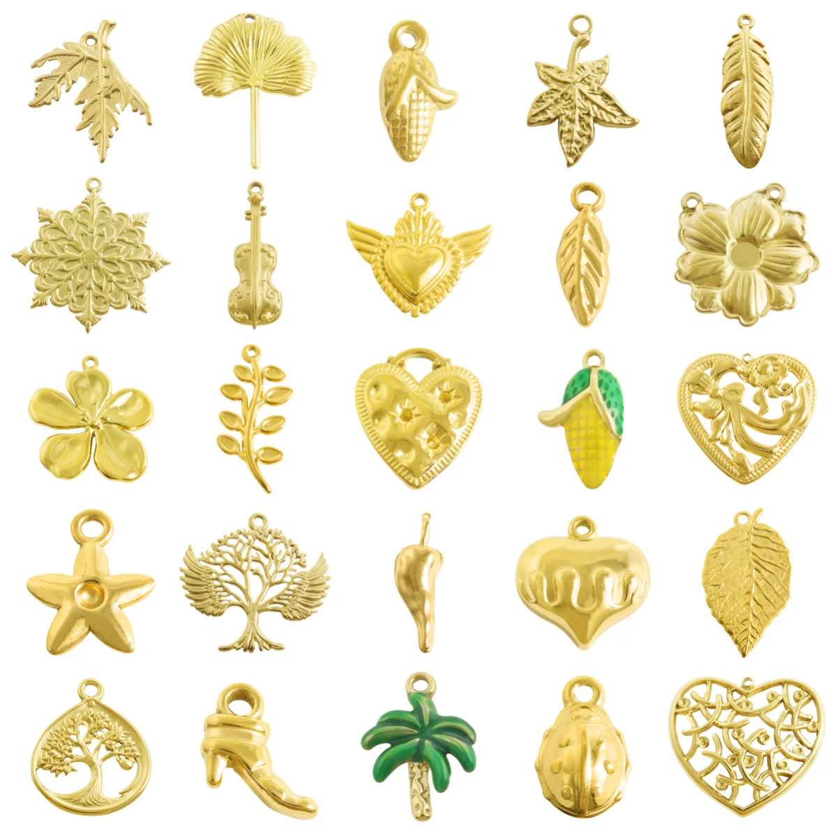 10Pcs Fashion Different Styles Pvd Plated Stainless Steel Pendant Plant Leaves Heart Shaped  Corn Pepper Guitar DIY Jewelry New