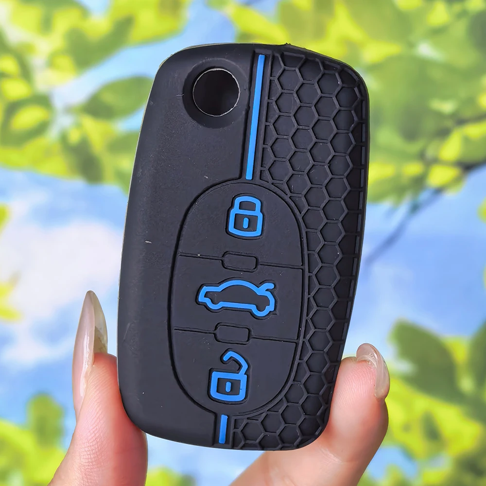 Honeycomb Racing Stripe Silicone 3 Buttons Flip Car Key Fob Cover For Audi A1 A6 C5 B6 A4 B5 TT 8N A2 A3 A6 A8 Quattro