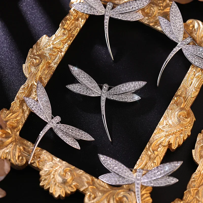 المرأة العصرية الرائعة الصدار معطف أنيق سترة الزركون اليعسوب بروش شارات #5