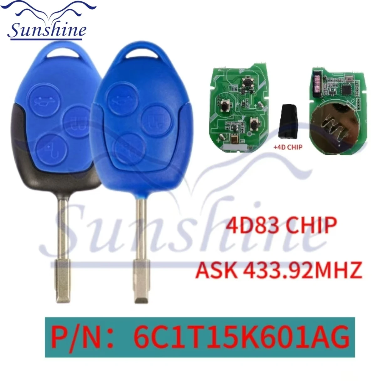 Sunshine For Ford Transit ford Transit-2006 to 2013 year 433MHz 4D63 Blue Remote Car Key 6C1T15K601AG 6CIT15K601