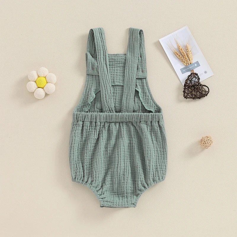 Newborn Baby Boy Girl Summer Clothes Solid Color Sleeveless Cotton Linen Suspender Romper Overalls