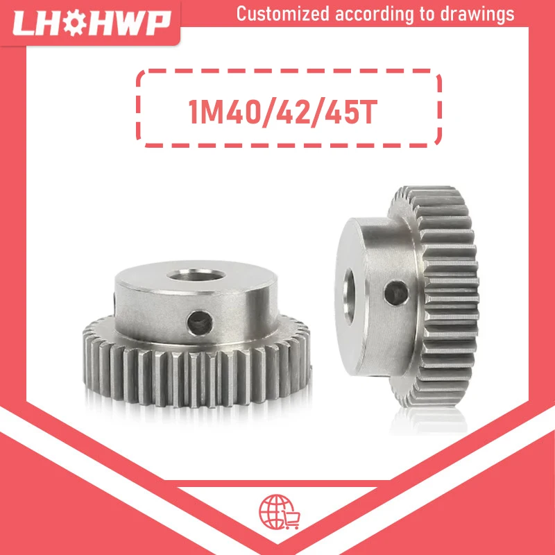1 Module Spur Gear 1M 40 Teeth/42 Teeth/45 Teeth Standard Hole 8mm/10mm/12mm/14mm/15mm Precision 45# Steel Motor Boss Gears