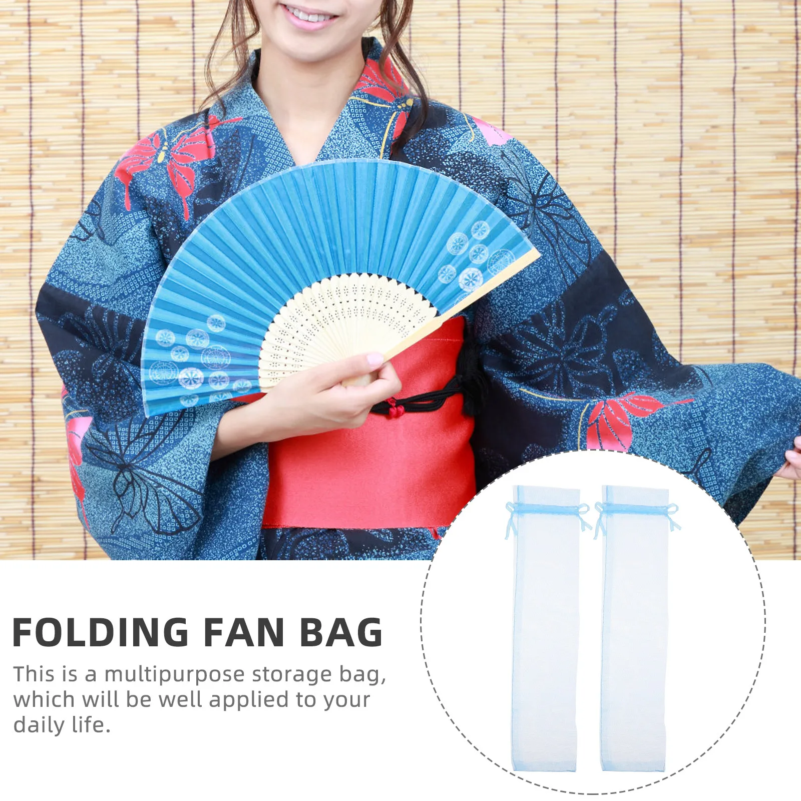 50Pcs Gauze Mesh Drawstring Bags for Hand Fans Breathable Fan Packaging Pouches Compact Foldable Fan Storage Bag Small Mesh