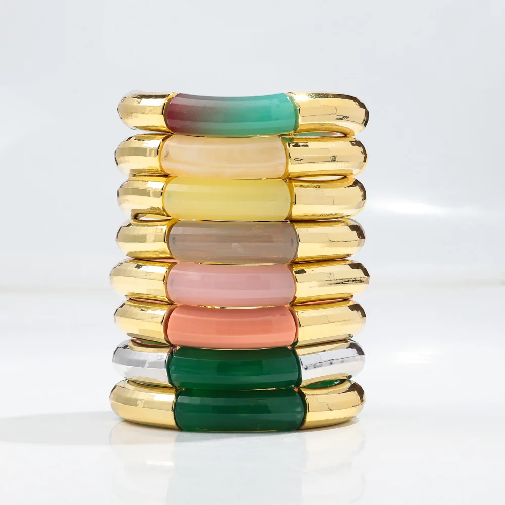 New Bohemia Acrylic Jelly Chunky Bamboo Bracelets for Women Boho Resin Elastic Tube Beads Bracelet Bangle 2024 Fashion Jewelry