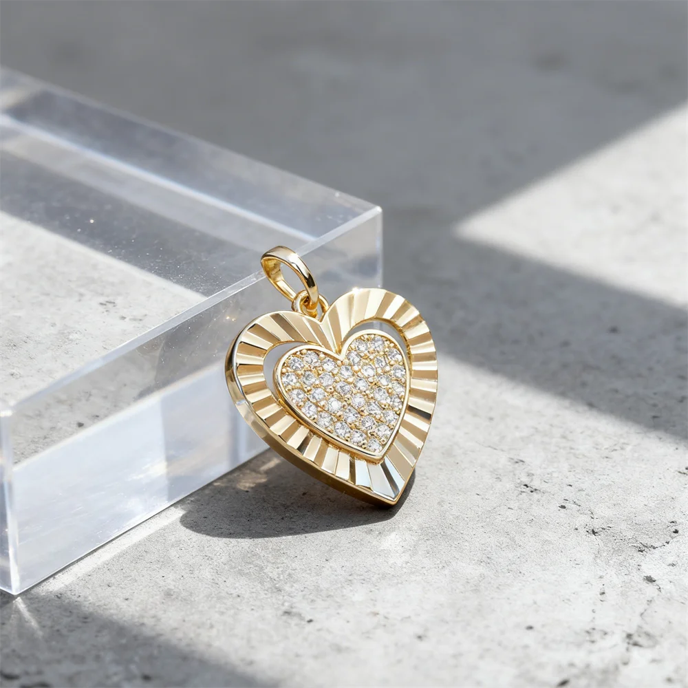 2 قطعة المعلقات النحاس شكل قلب سحر لامعة الزركون مطعمة هندسية مخرمة DIY بها بنفسك مجوهرات ل قلادة سوار صنع النساء الرجال
