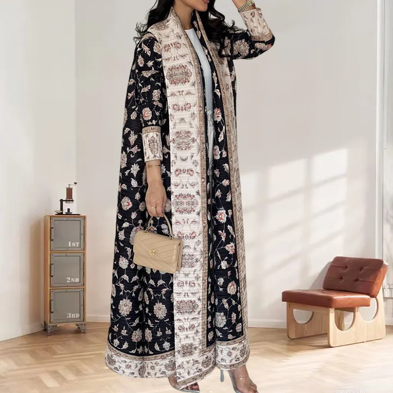 

Abaya Miyake Pleated Robe Plus Size 2025 Summer Jacket Women's Robe Arabian Women's Pleated Printed Robe Trench Coat Clothing