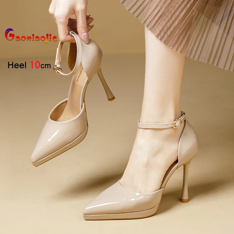

Летние женские босоножки 2026 с острым носком на тонком каблуке 10 см, на толстой подошве, базовые уличные туфли для женщин, с ремешком на щиколотке