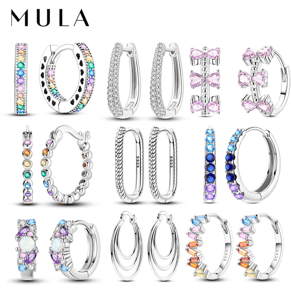 

MULA Earrings 925 Sterling Silver Zircon Woman U-shape Hoop Earring Round Pendientes Fine Jewelry Gift Wedding