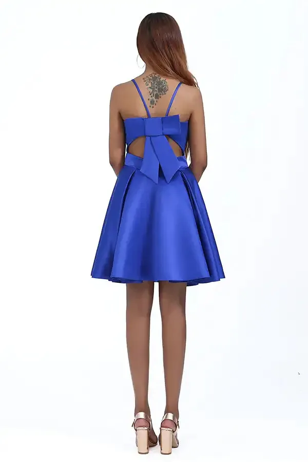 

Short Satin Royal Blue Homecoming Dresses With Pockets A-Line Spaghetti Straps Zipper Back Party Cocktail Dresses for Women