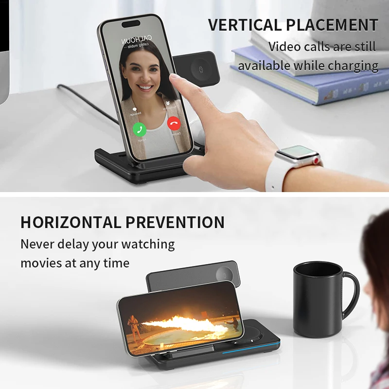 2024 Hot Selling Wireless Charger Magnetic 15W 3 IN 1 Fast Charging Station For iPhone 15/14/13 Foldable Wireless Charger Stand