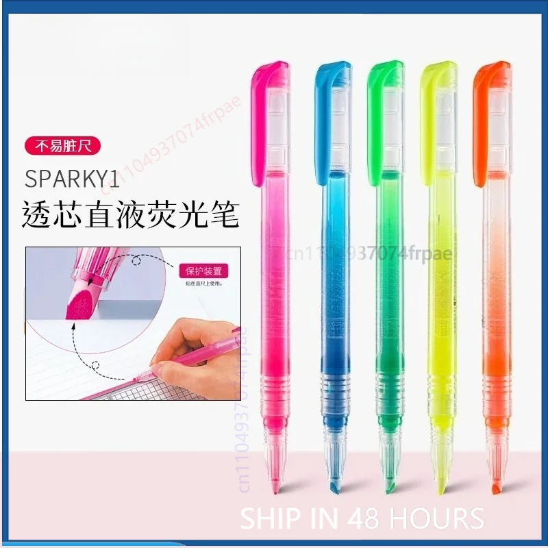 For ZEBRA WKP1 SPARKY Highlighter Pen Large‑Capacity Ink No‑Smudge On Ruler Chisel Tip Student Marking Pen(5PCS)