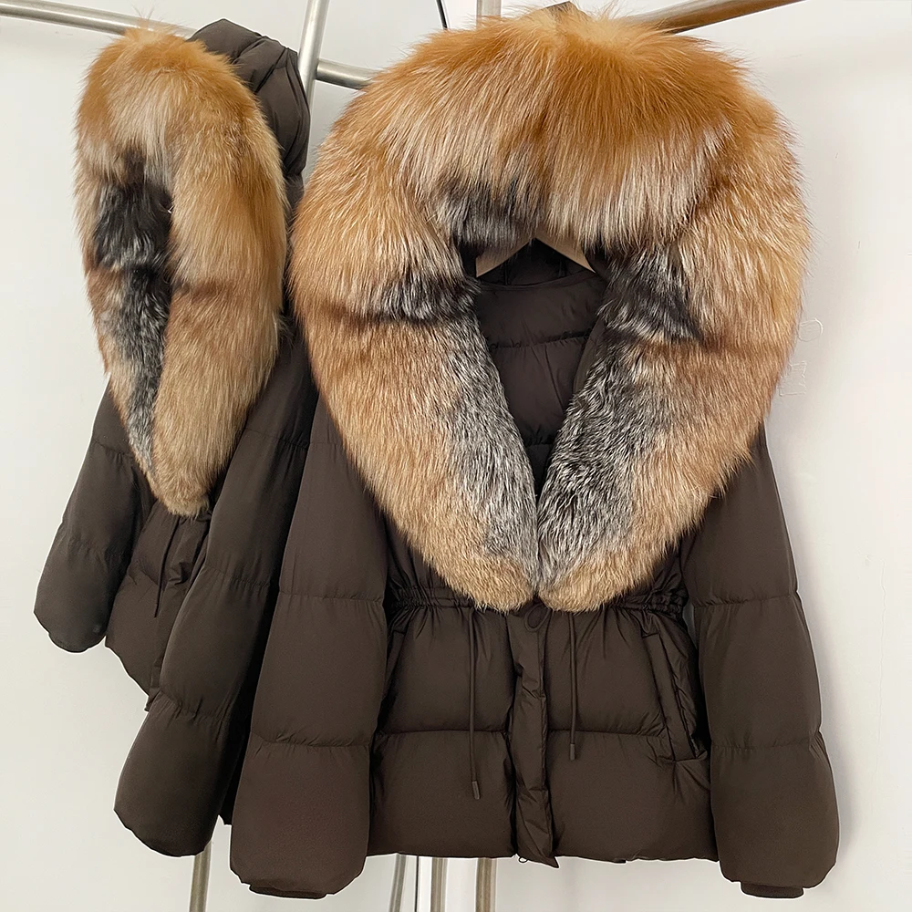 Reality Pelz Jacke Echtpelz Kragen Ente Unten Mantel Weibliche Winter Mit Kapuze Warme Fuchs Pelzmantel Frauen Natürliche Waschbären Pelz Puffer Jacke