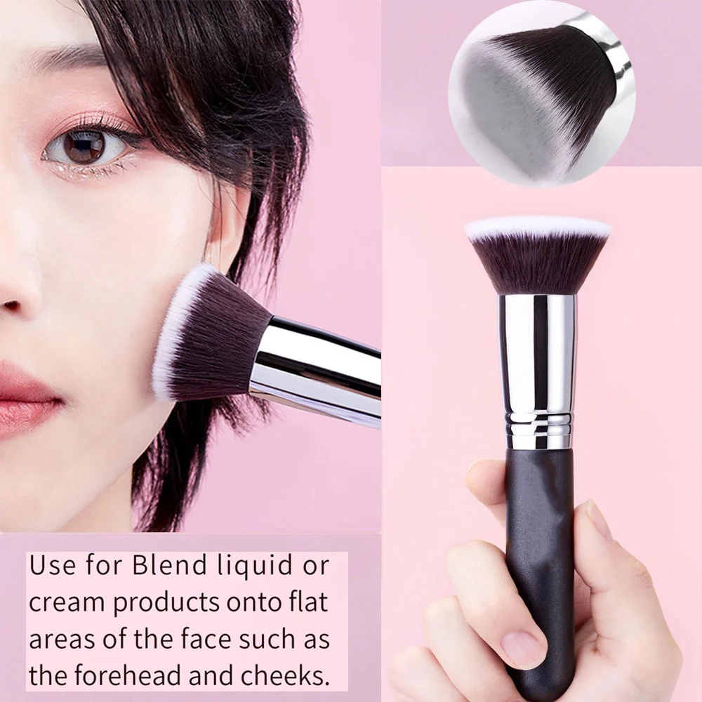 Set di pennelli per trucco professionale Pennello per trucco a testa piatta singola e 3 pezzi di copertura protettiva antipolvere in silicone Strumenti per cipria in polvere sciolta
