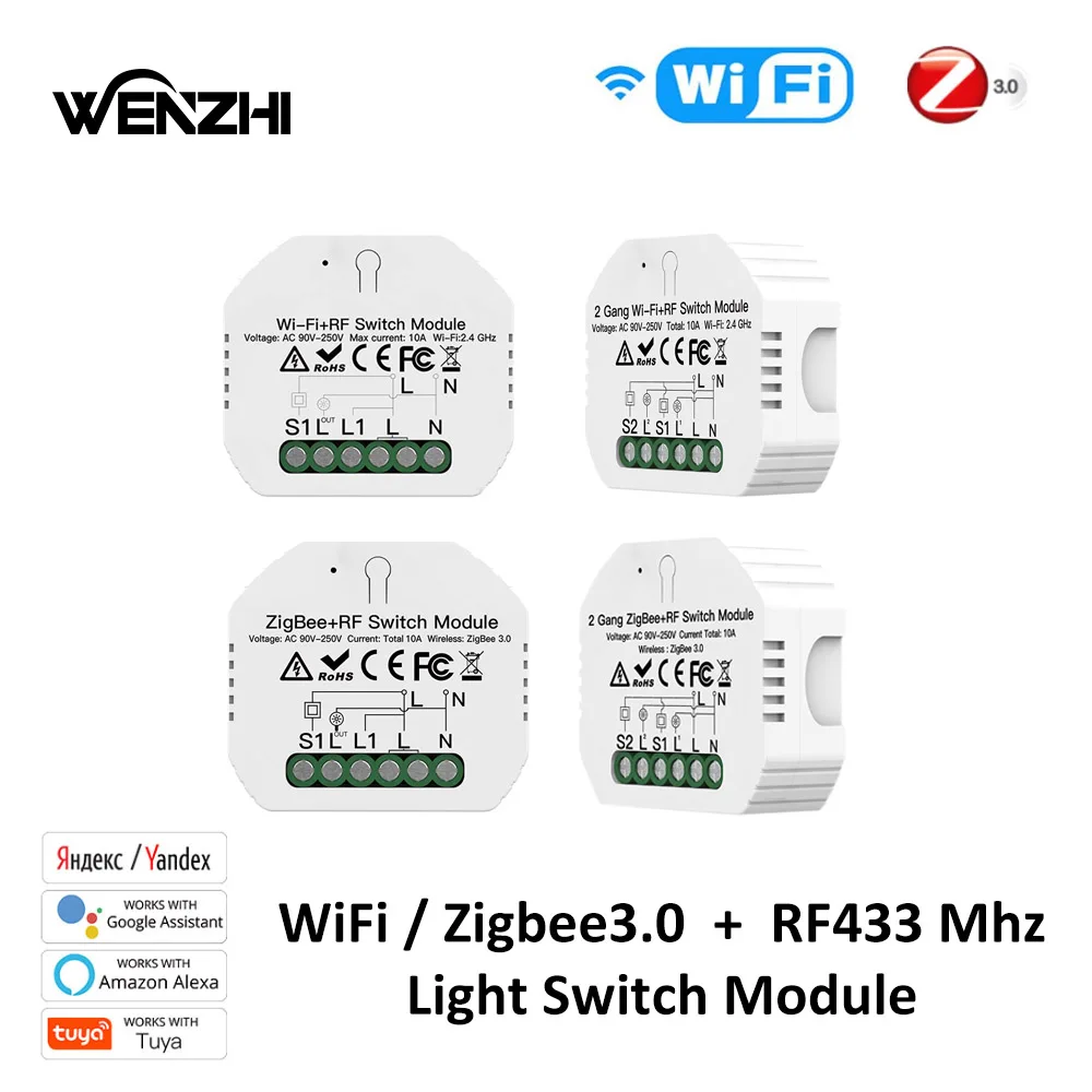 

DIY Light Switch Module Wifi Zigbee 3.0 RF 433Mhz 220V Timer Wireless Remote Control Smart Life Tuya Alexa Google Home Smartlife