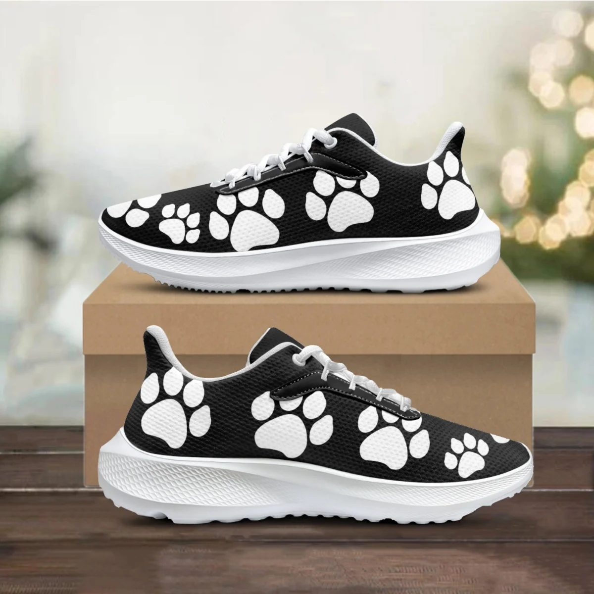 Cute Dog Paw Non-Slip Ladies Sneakers Animal Lover Gift Lightweight Breathable Casual Lace-Up Walking Shoes Teens Girls Flats