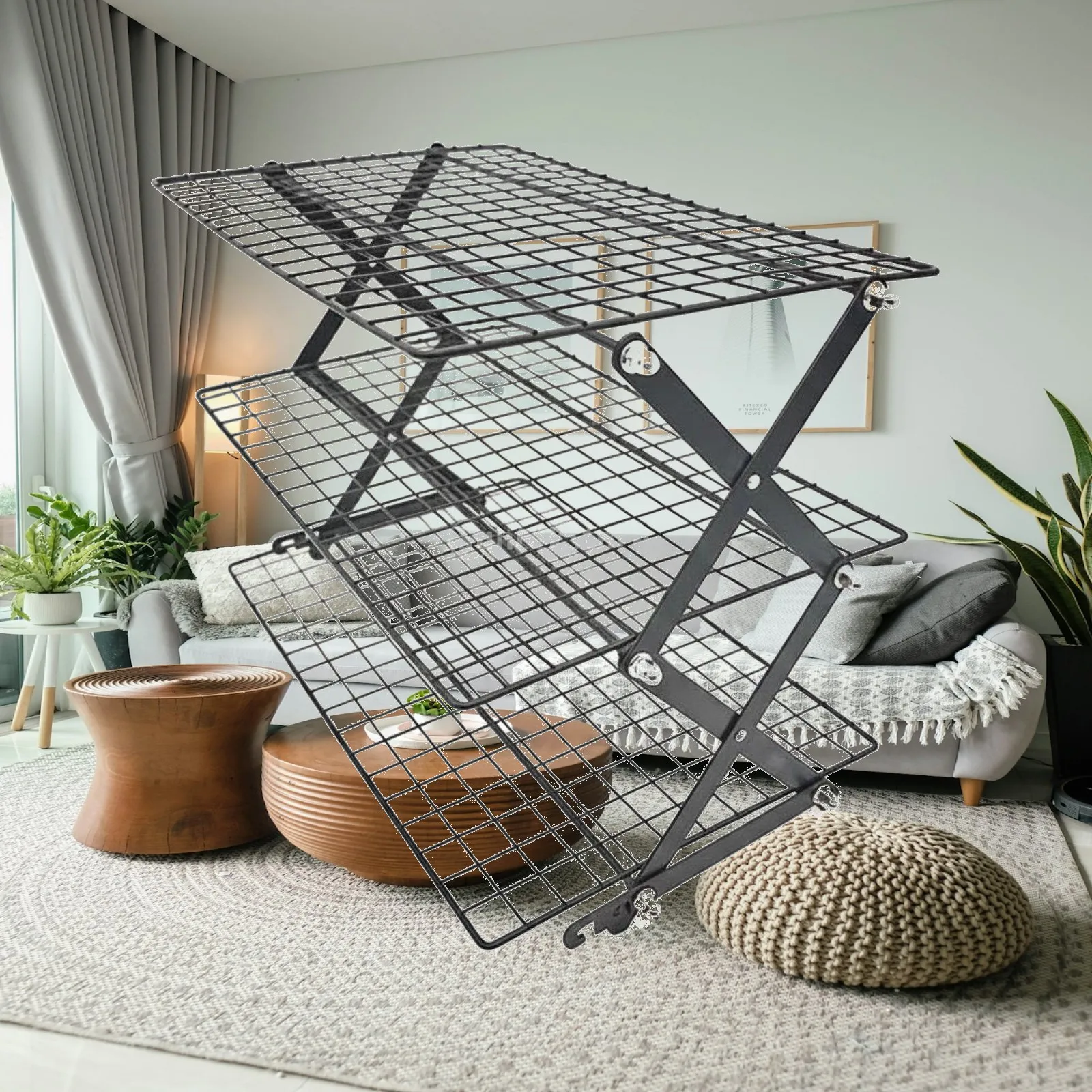 Folding Iron Shelf Four Layer Mesh Organizer Freestanding Foldable Storage Rack Kitchen Tableware Holder for Home Outdoor Travel