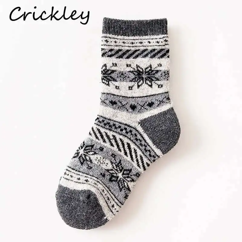 Children Winter Wool Socks Fair Isle Jacquard Weave Pattern Socks for Boys Girls Thickening Keep Warm Breathable Kids Socks